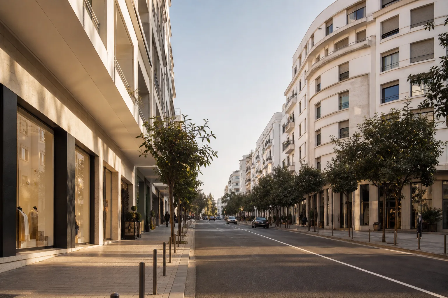 Rue commerçante et résidentielle du Triangle d’Or à Casablanca